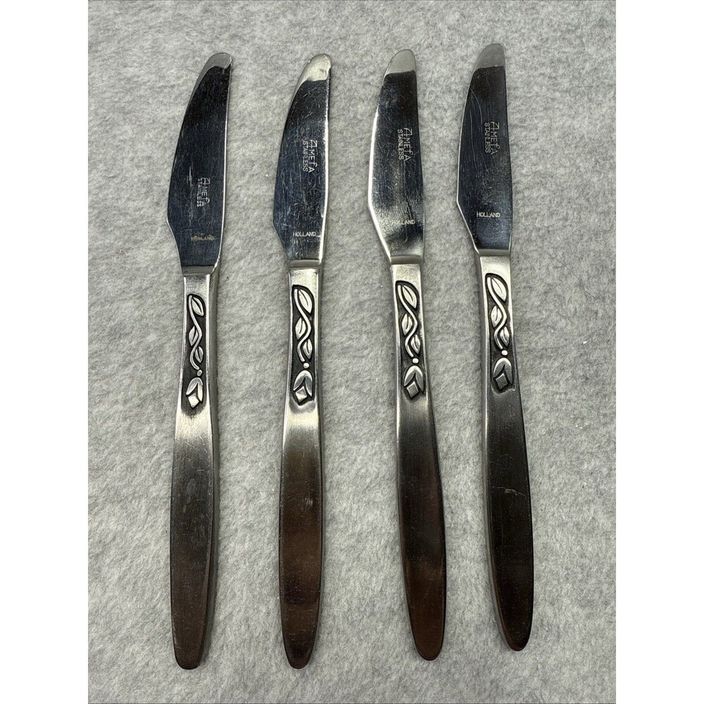 4 Vintage Amefa Holland Tulip Time Dinner Knives Stainless Flatware Retired MCM